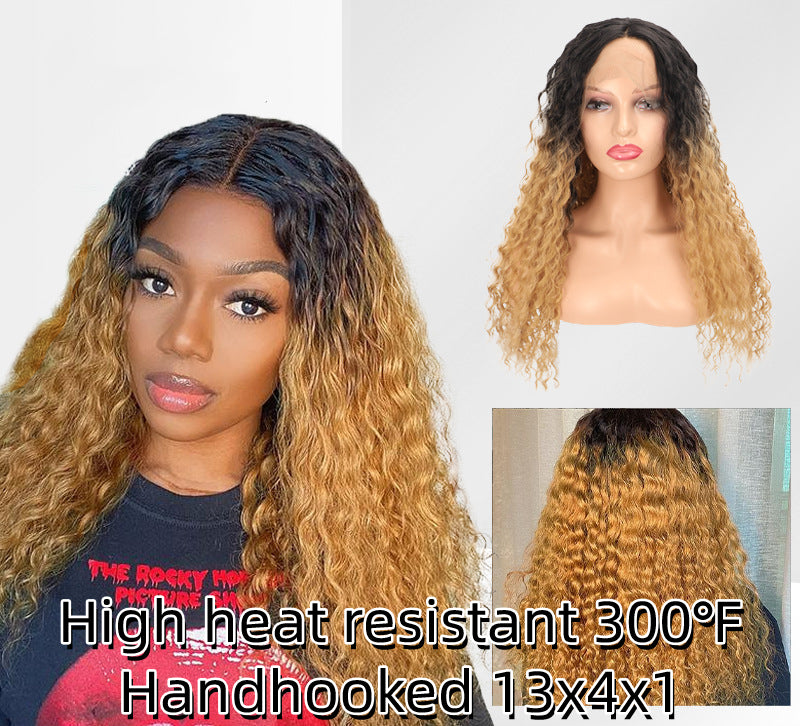 [No.70]13x4x1 T-Part Hand Hooked Lace 24” Synthetic 300℉ Water Wave Blonde Brown Gradient Heat Resistant
