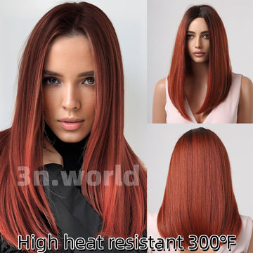 [No.54]18” Synthetic 300 ℉ Loose Straight Lace Front Wigs Gradient  Heat Resistant
