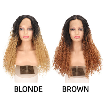 [No.70]13x4x1 T-Part Hand Hooked Lace 24” Synthetic 300℉ Water Wave Blonde Brown Gradient Heat Resistant