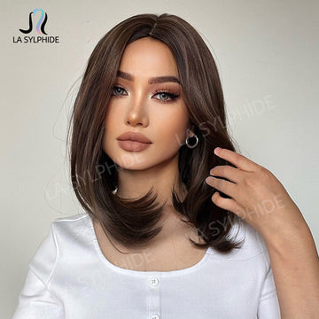 [No.1]17” synthetic 300℉ Black highlight Brown Bangs Heat Resistant