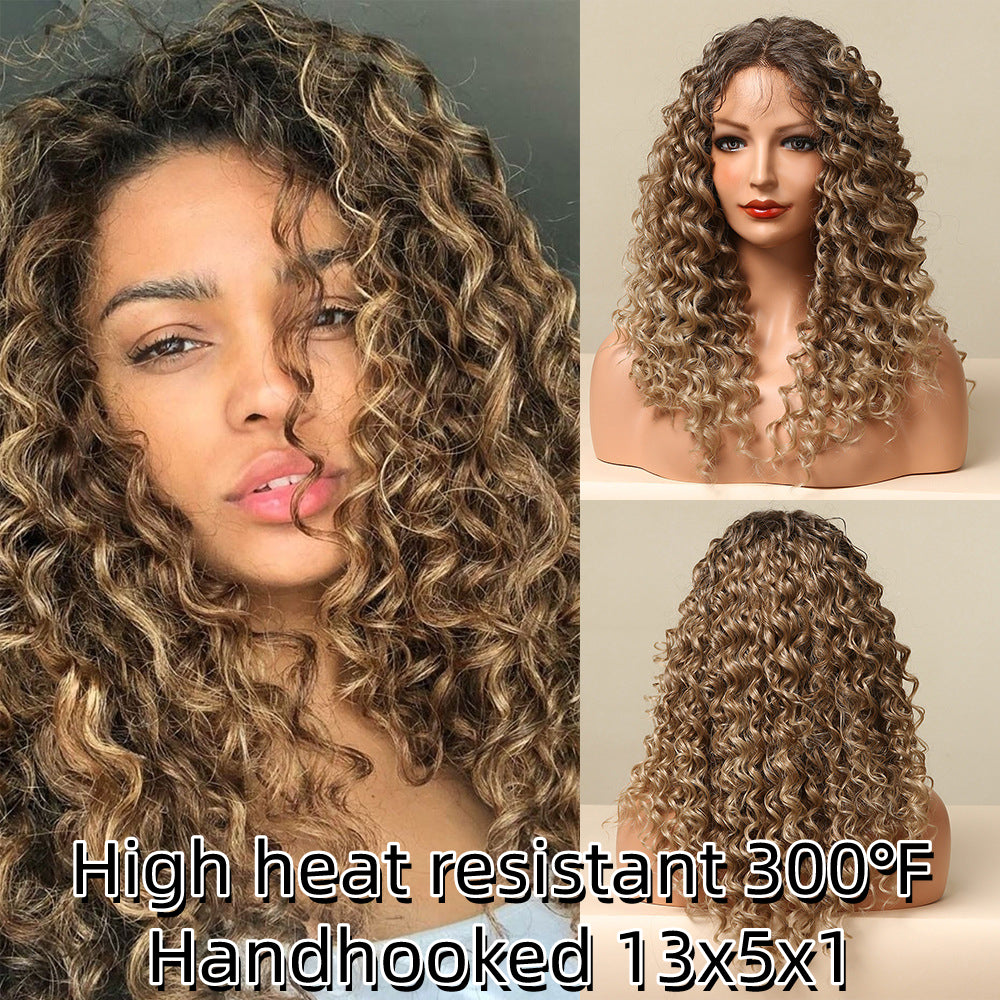 [No.15]13x5x1 T-Part Hand Hooked Frontal Lace 20” Japanese Synthetic Fiber 410 ℉ High Heat Resistant Fringed Curls