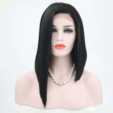 [No.61]13x3 Frontal Hand Hooked Lace 13” Synthetic 300℉ Heat Resistant Black Straight
