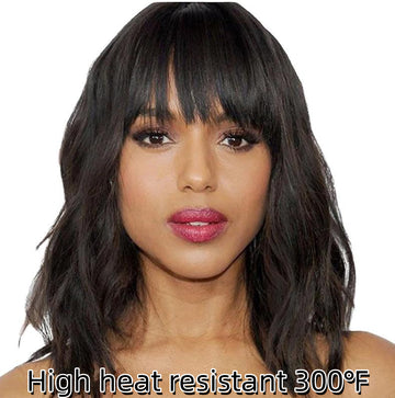 [No.57]16” Synthetic 300℉ Black Bangs Choppy Layers  Heat Resistant
