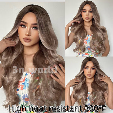 [No.20]27” Synthetic Blonde Body Wave Wigs Highlight Gradient Heat Resistant