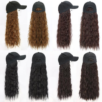 [No.66]22” Synthetic 300℉ Brown  Baseball Water Wave Heat Resistantthetic Wig Water Wave Daily Use Female Modu Anytime