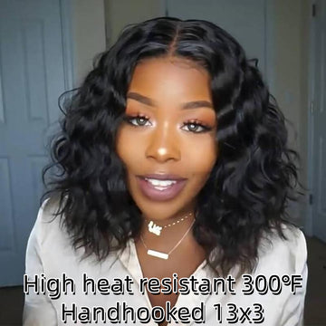 [No.26]13x3 Frontal Hand Hooked Lace 12” Synthetic 300℉ Water Wave Choppy Layers Heat Resistant