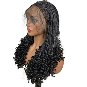 [No.17]28”High Heat-Resistant Synthetic Wig 13x3 Transparent Frontal Lace Upper Three Strand Braids Lower Part Afro