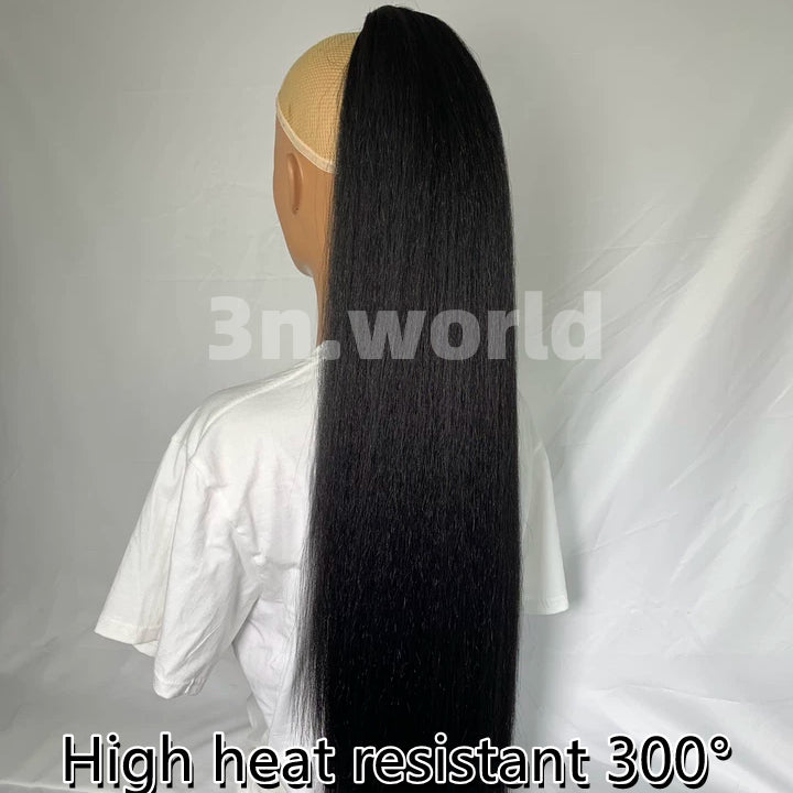 [No.58]40” Synthetic 300℉ Black Straight Ponytail Wigs