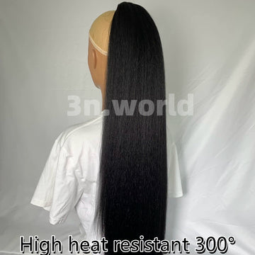[No.58]40” Synthetic 300℉ Black Straight Ponytail Wigs