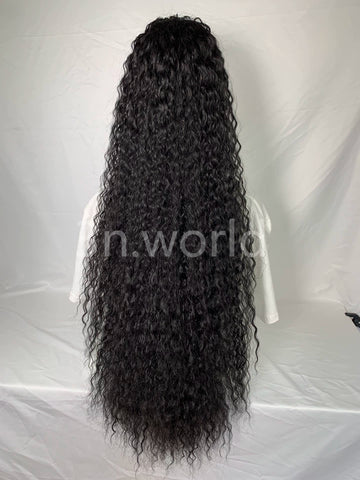 [No.59]40” Synthetic 300℉ Black Water Wave Ponytail Wigs