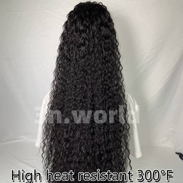 [No.59]40” Synthetic 300℉ Black Water Wave Ponytail Wigs