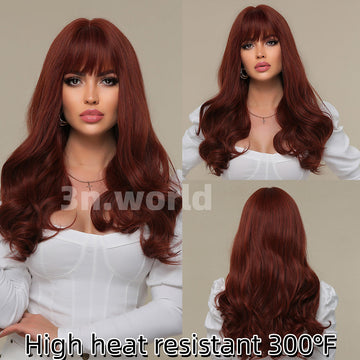 [No.29]22” Synthetic 300℉ Reddish Brown Bangs Body Wave  Heat Resistant