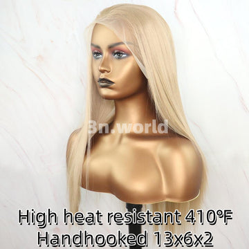 [No.35]28” Frontal Transparent Hand Hooked Lace Japanese Synthetic Fiber 410℉ High Heat Resistant Dark Roots Blonde Hair