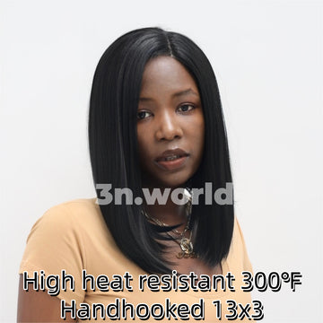 [No.61]13x3 Frontal Hand Hooked Lace 13” Synthetic 300℉ Heat Resistant Black Straight