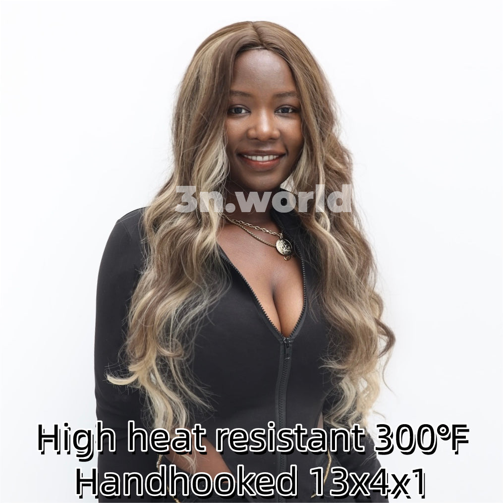 [No.23]13x4x1 T Part Hand Hooked Lace Frontal 20-30” Synthetic 300℉ Heat Resistant Body Wave