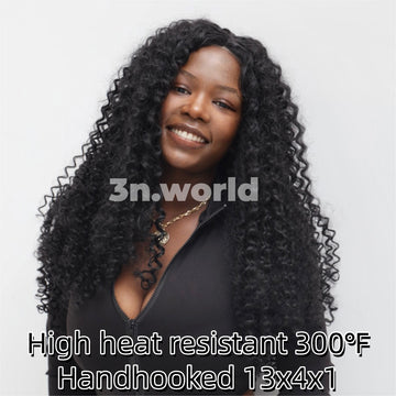 [No.60]13x4x1 T Part Hand Hooked Frontal Lace 16-26” Synthetic 300℉ Black Africa