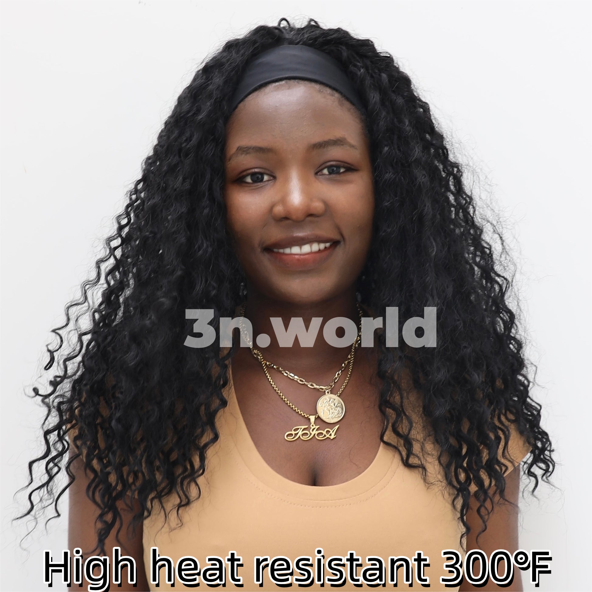 [No.37]14”-24”Synthetic 300℉ Black Headband Water Wave
