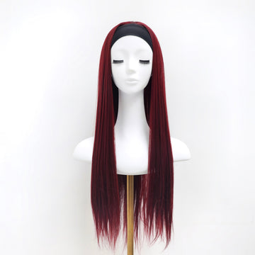 [No.40]20-30” Synthetic 300℉ Headband Red Wine Long Straight Heat Resistant