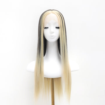 [No.52]28” Frontal Hand Hooked Lace Japanese Synthetic Fiber 410℉ High Heat Resistant Blonde Highlight