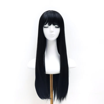 [No.38]28” Synthetic 300℉ Black Bangs Long Straight Resistant