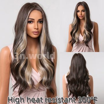 [No.39]23” Synthetic 300 ℉ Loose Wave Wigs Highlight  Heat Resistant